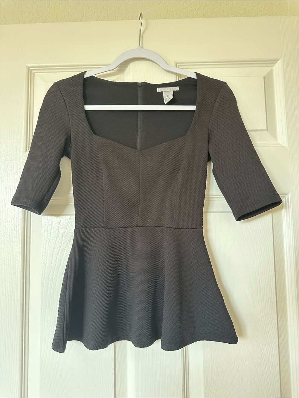 H&M Peplum Jacquard Textured Half Sleeve Top